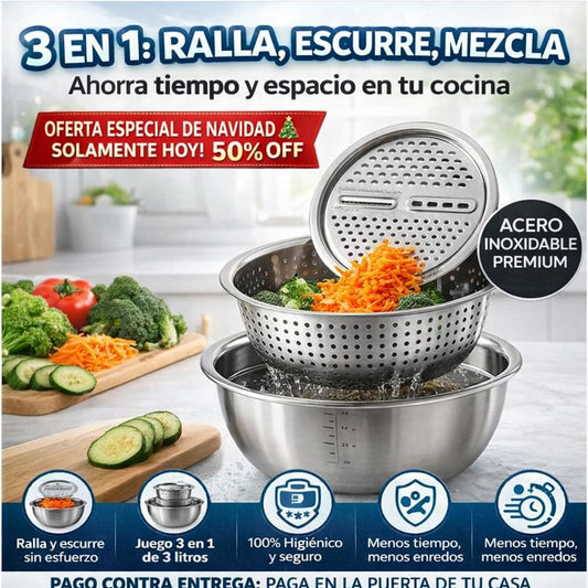 Bowl Set Cocina facil, rapida Colador Y Rayador